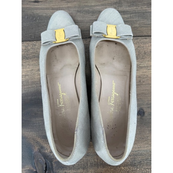 Salvatore Ferragamo Vara Bow Ballet Flats Women's Beige Linen Size 9 Designer - Picture 10 of 14